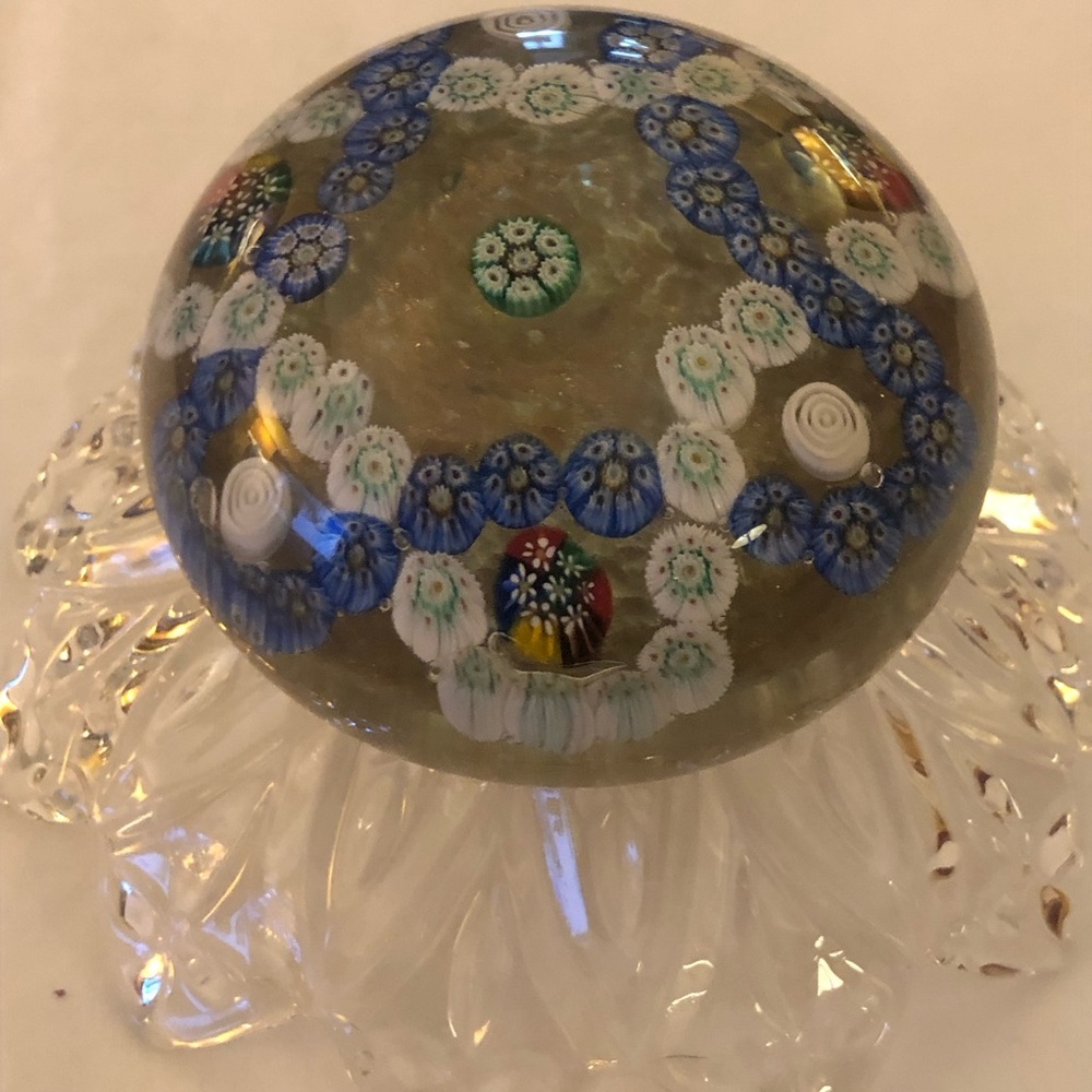 Millefiori Paperweight Vintage Blue White Green Red Floral Star Pattern GORGEOUS - Picture 6 of 12